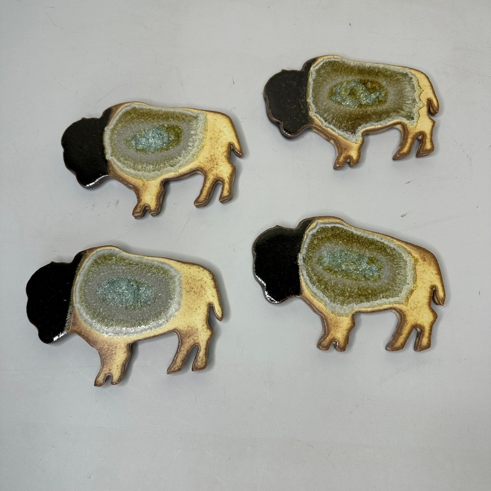 Dock 6 Pottery Bison Coasters Set of 4 Ceramic Glass Geode Buffalo Southwest